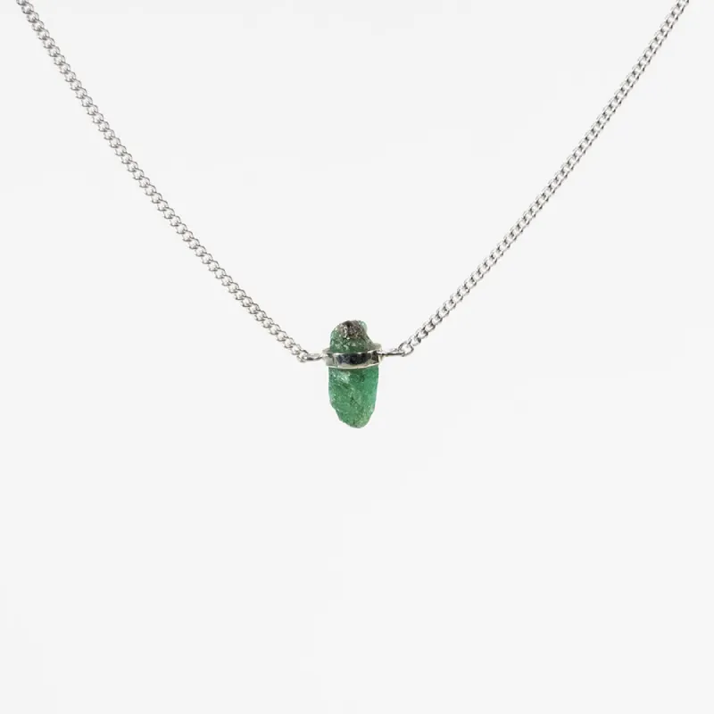 Silver Raw Emerald Wrap Necklace sold by Silver Lotus