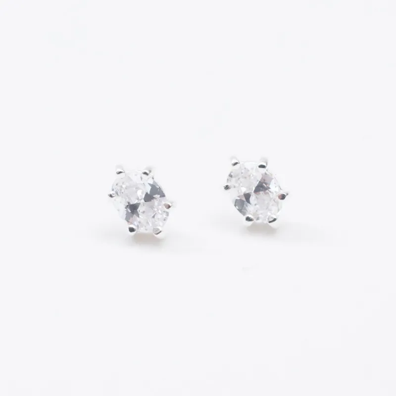 Silver Oval Cubic Zirconia Claw Shaped Studs sold by Silver Lotus