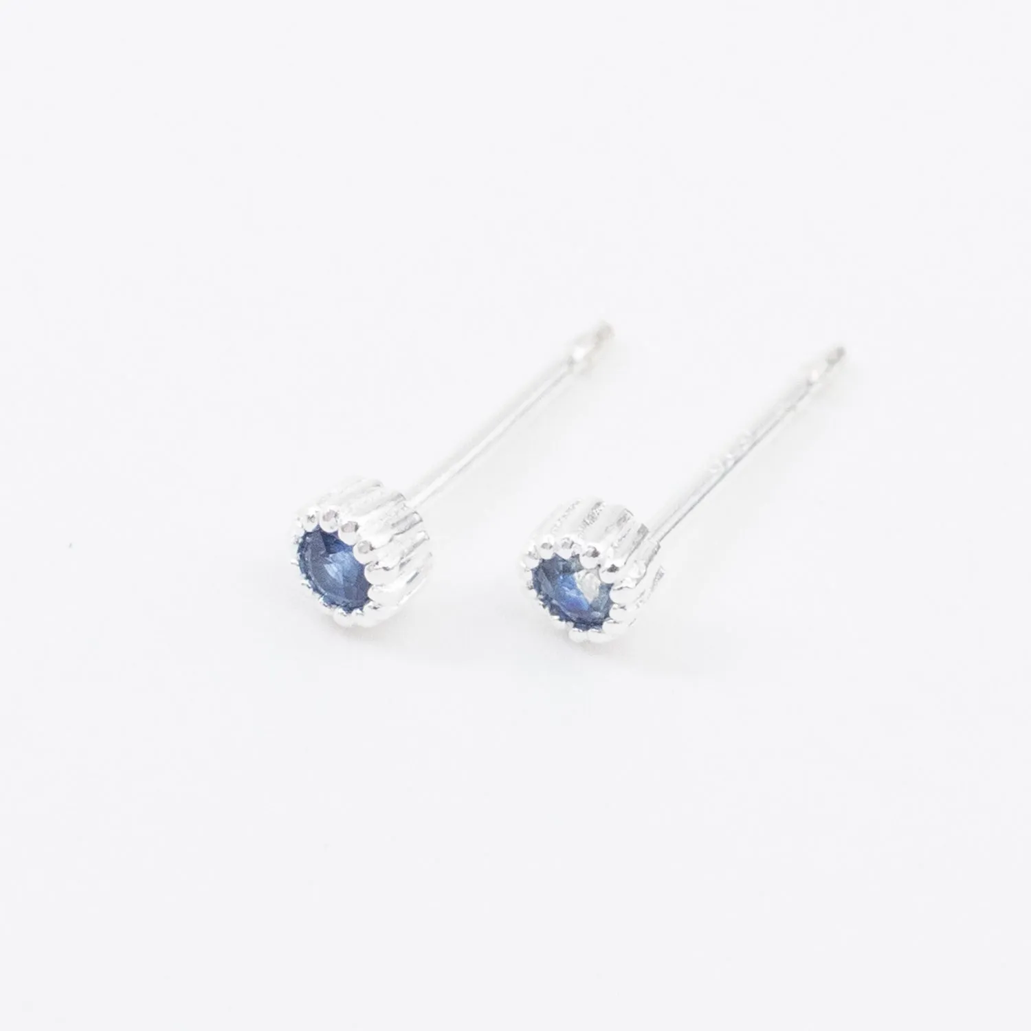 Tiny Silver Milgrain Blue Sapphire Studs sold by Silver Lotus