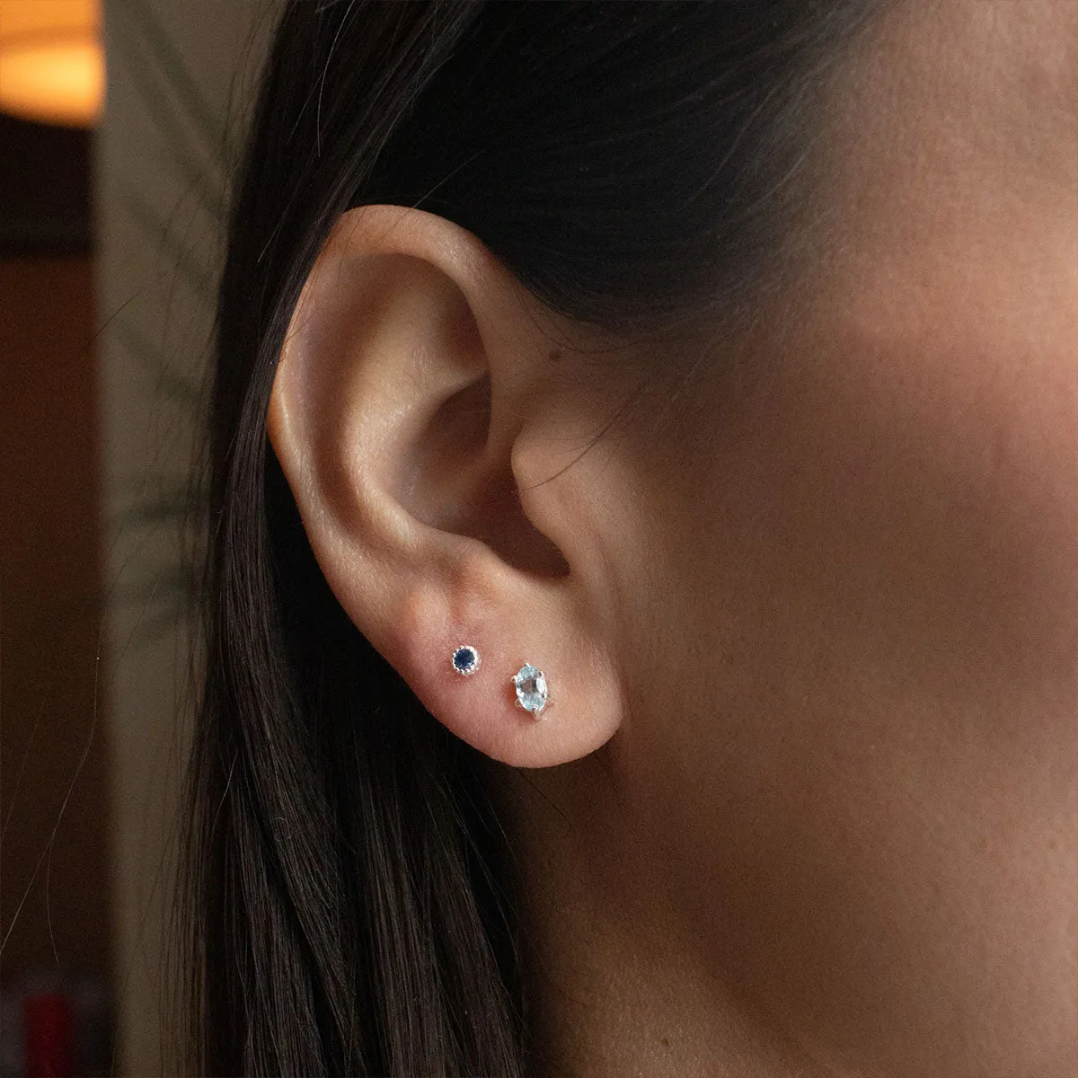 Tiny Silver Milgrain Blue Sapphire Studs sold by Silver Lotus product image thumbnail 2