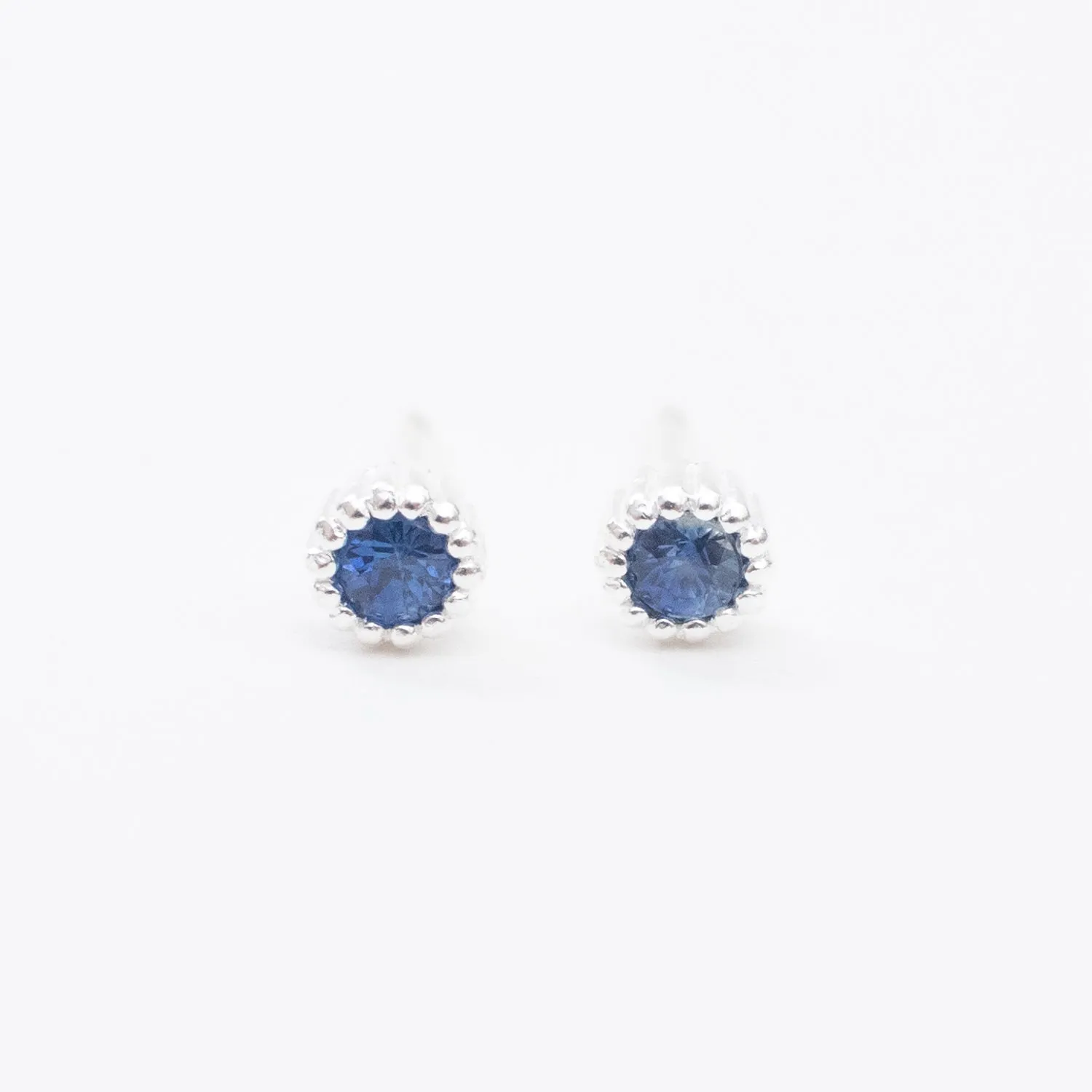 Tiny Silver Milgrain Blue Sapphire Studs sold by Silver Lotus product image thumbnail 3