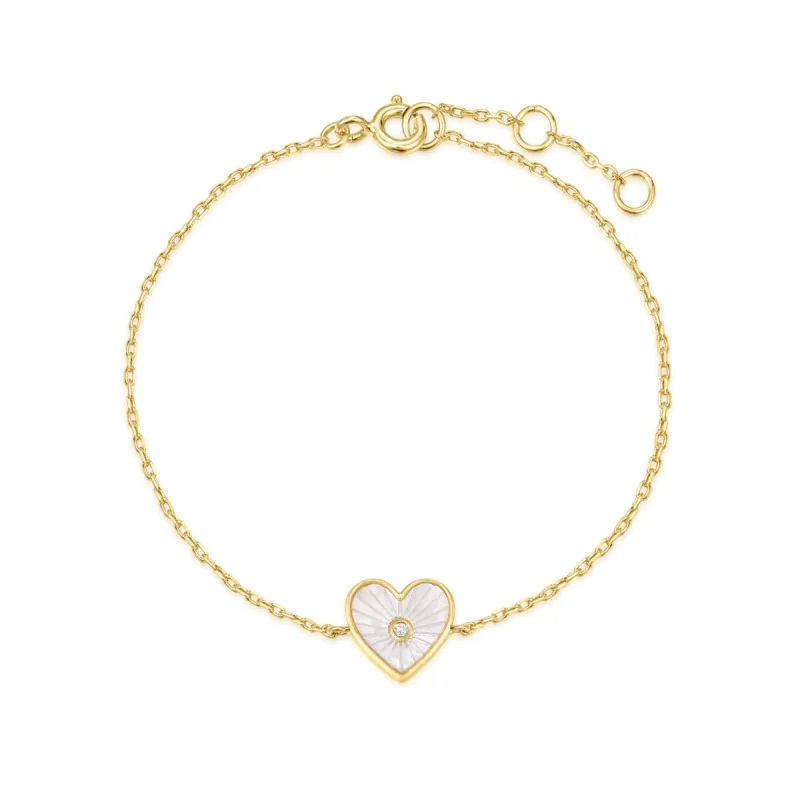 Heart Shaped Mother of Pearl & CZ Stone Gold Bracelet sold by Silver Lotus