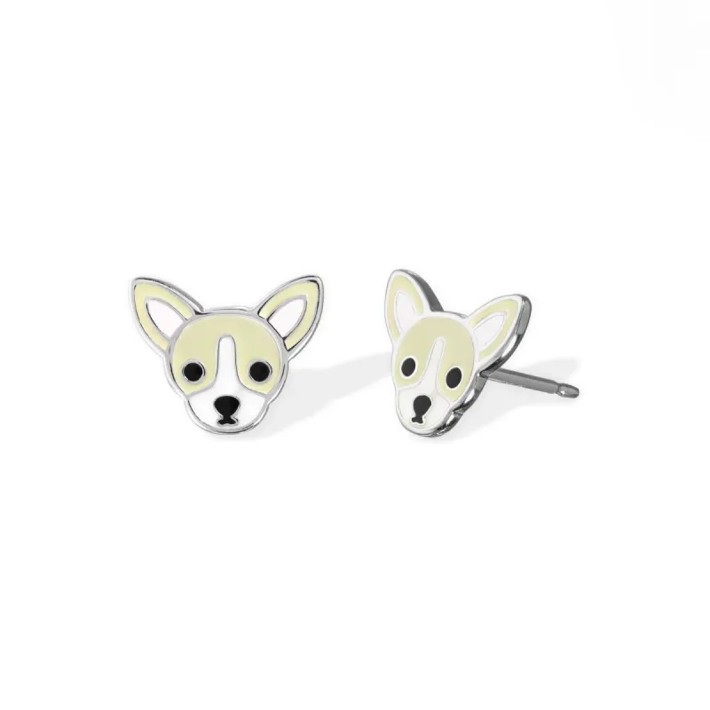 Silver Enamel Chihuahua Studs sold by Silver Lotus
