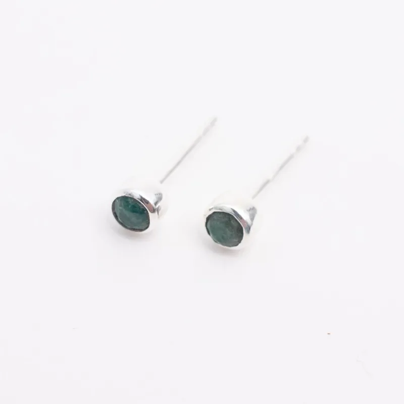 Silver Raw Emerald Studs sold by Silver Lotus