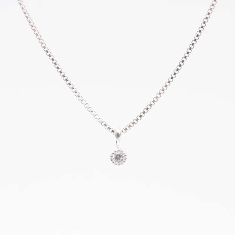 Silver Tiny Milgrain Edge Cubic Zirconia Necklace sold by Silver Lotus