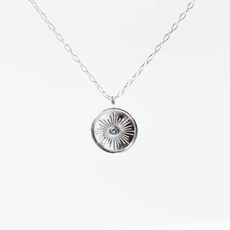 Rimmed Round Silver Necklace With Blue Topaz sold by Silver Lotus