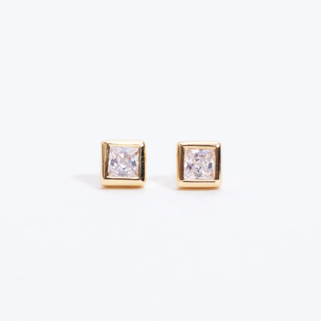 Gold Vermeil Square CZ Studs sold by Silver Lotus
