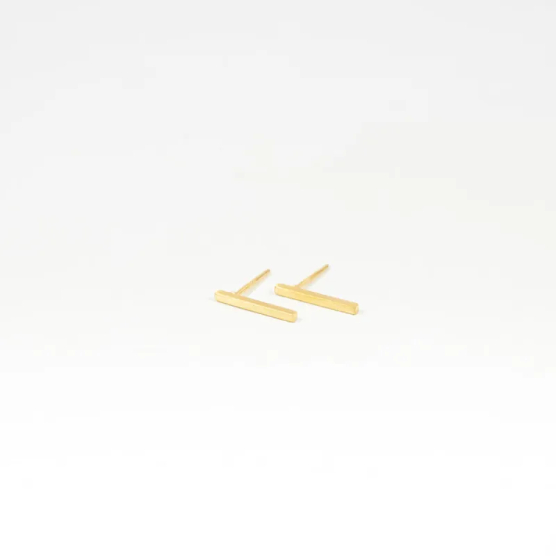 Brushed Gold Vermeil Bar Studs sold by Silver Lotus