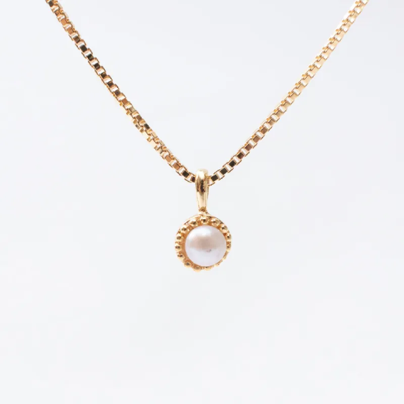 Gold Vermeil & Freshwater Pearl Milgrain Edge Necklace sold by Silver Lotus