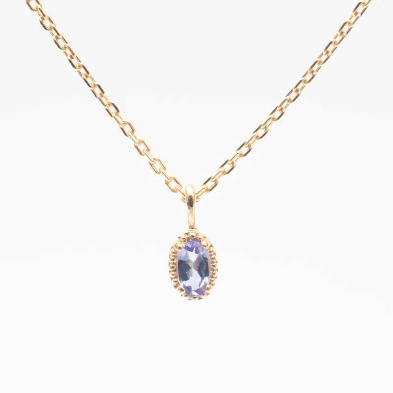 Gold Vermeil Oval Milgrain Edge Tanzanite Necklace sold by Silver Lotus