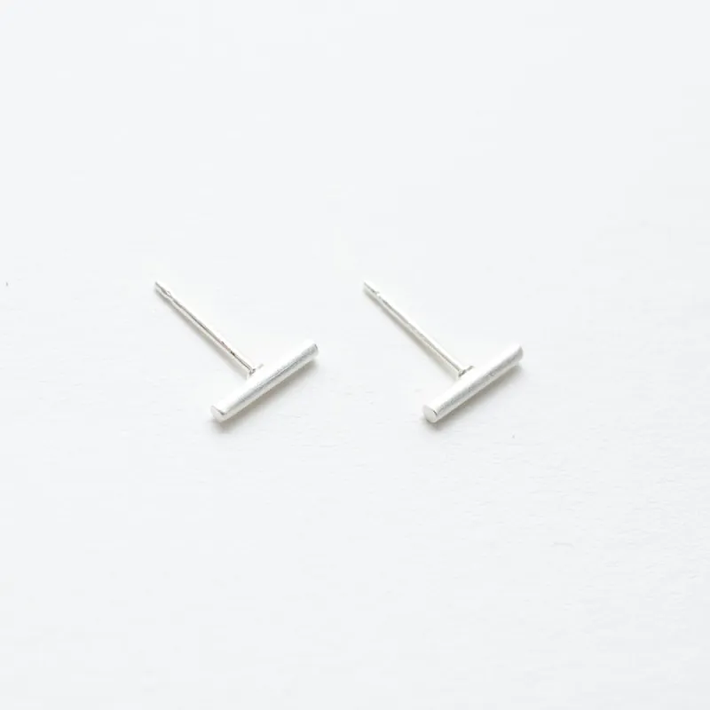Tiny Brushed Silver Bar Studs sold by Silver Lotus