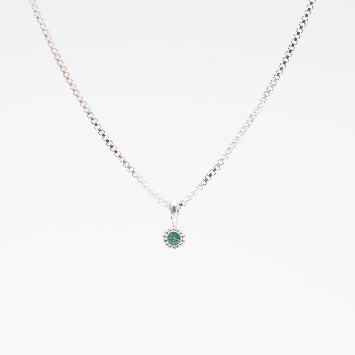 Silver Tiny Milgrain Edge Emerald Necklace sold by Silver Lotus
