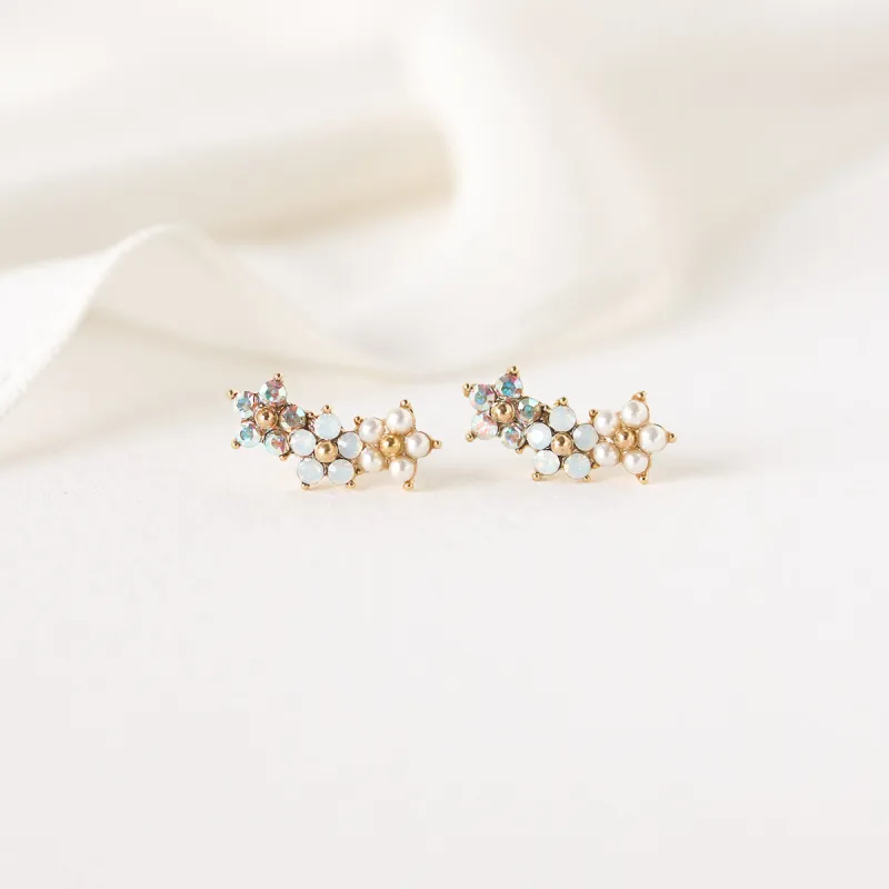 Gold Plated Floral Climber Earrings sold by Silver Lotus