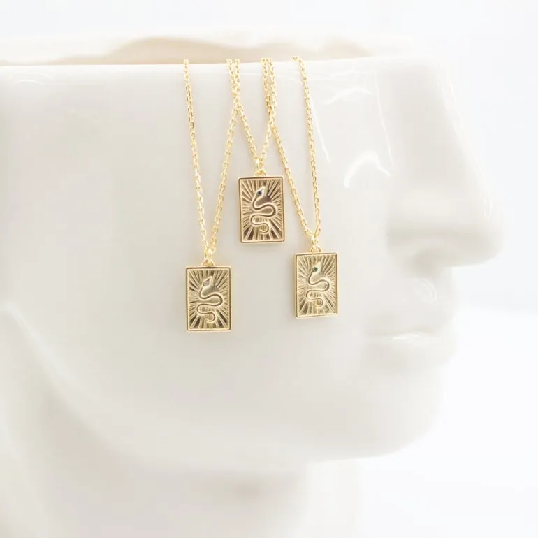 Gold Vermeil Square Snake Medallion Necklace sold by Silver Lotus product image thumbnail 4