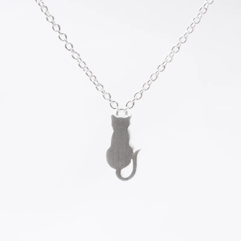 Brushed Silver Sitting Cat Necklace sold by Silver Lotus