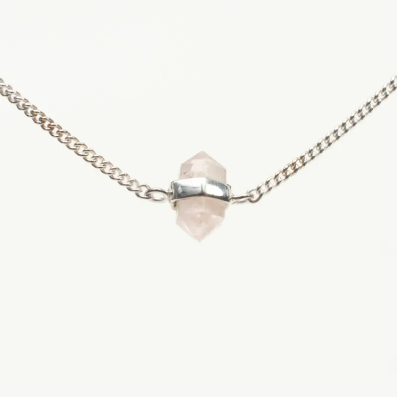 Silver Rose Quartz Wrapped Necklace sold by Silver Lotus