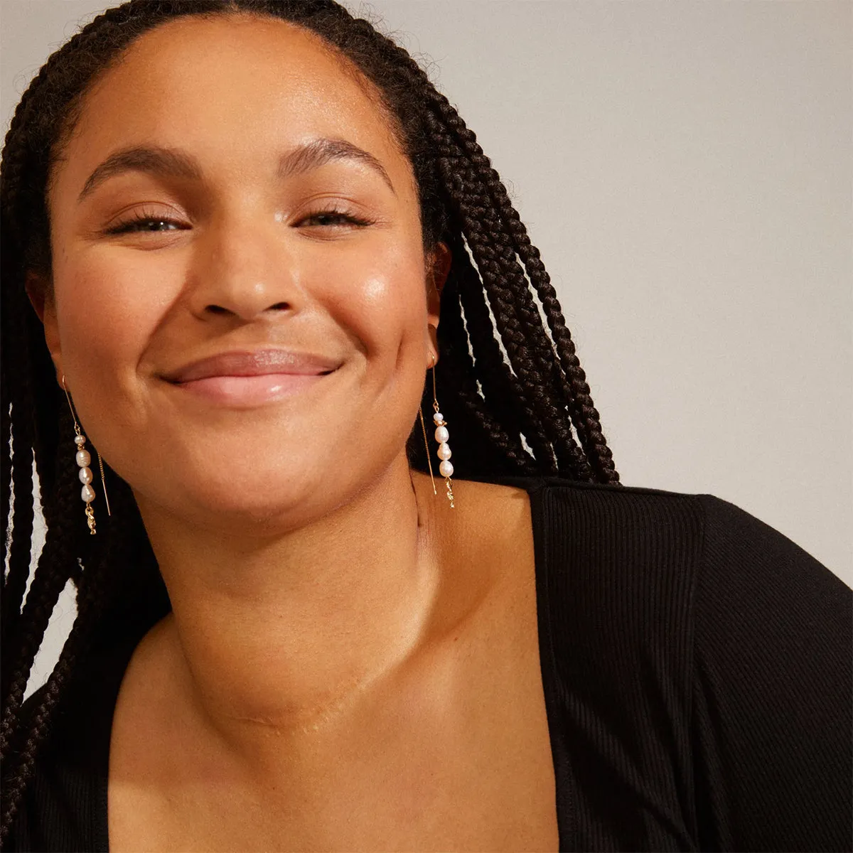 Berthe Gold Plated Pull Through Pearl Earrings sold by Silver Lotus product image thumbnail 2