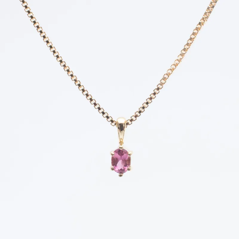 Gold Vermeil Oval Claw Set Pink Sapphire Necklace sold by Silver Lotus