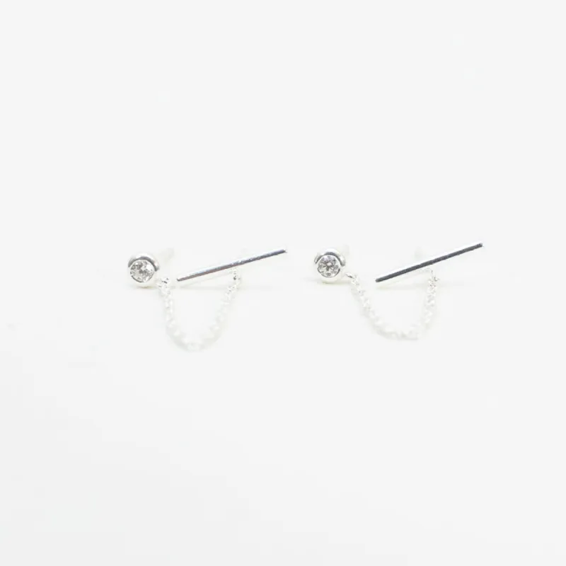 Round Silver CZ & Bar Double Studs sold by Silver Lotus
