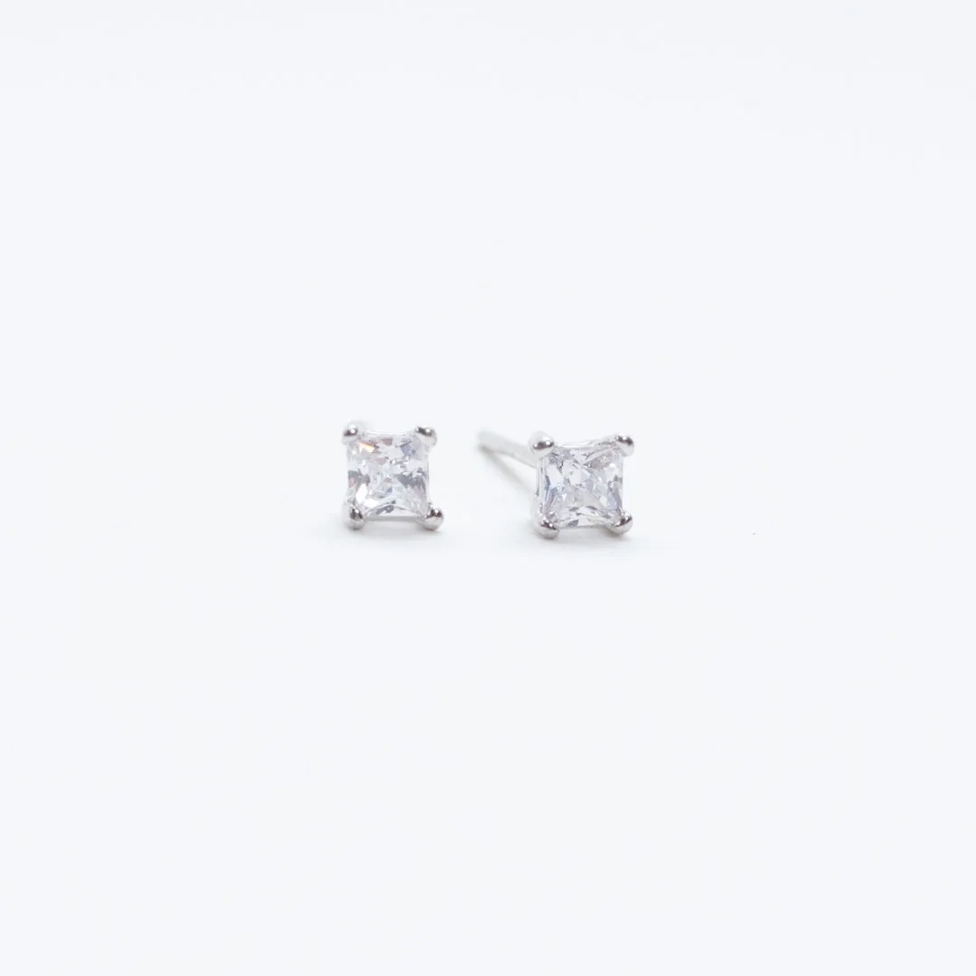 Silver Square Faceted Claw Set Crystal Studs sold by Silver Lotus