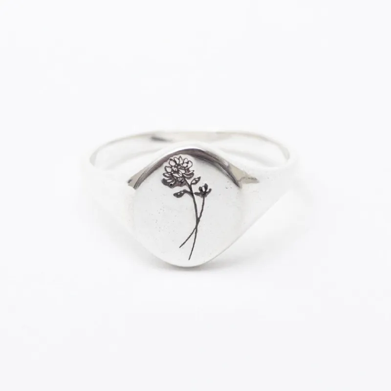 November Birth Flower Signet Ring sold by Silver Lotus