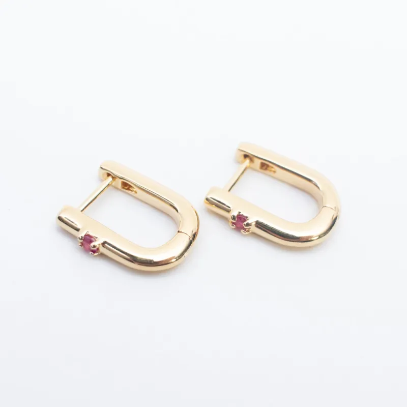 Gold Vermeil U-Shaped Ruby Huggies sold by Silver Lotus