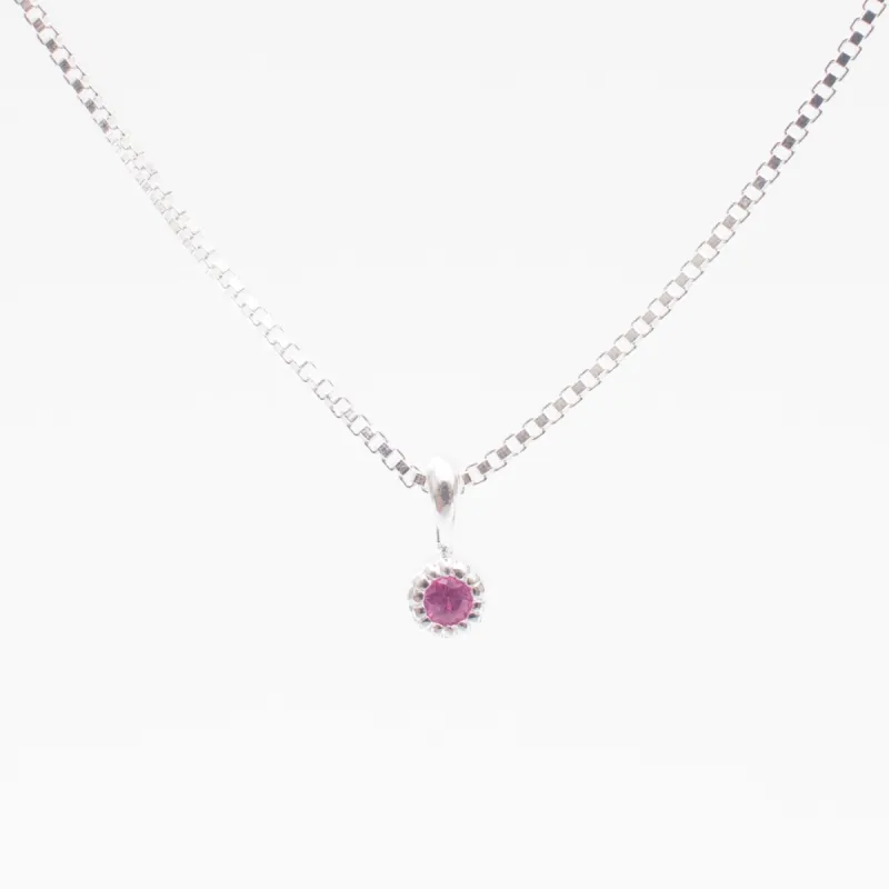 Silver Tiny Milgrain Edge Ruby Necklace sold by Silver Lotus