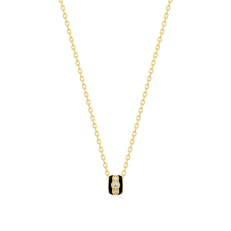 Gold Plated Black Enamel & CZ Channel Rondelle Necklace sold by Silver Lotus
