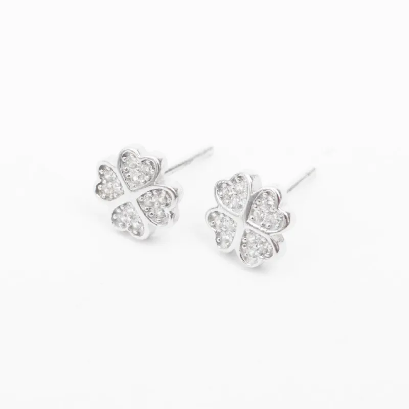Silver Crystal Clover Studs sold by Silver Lotus
