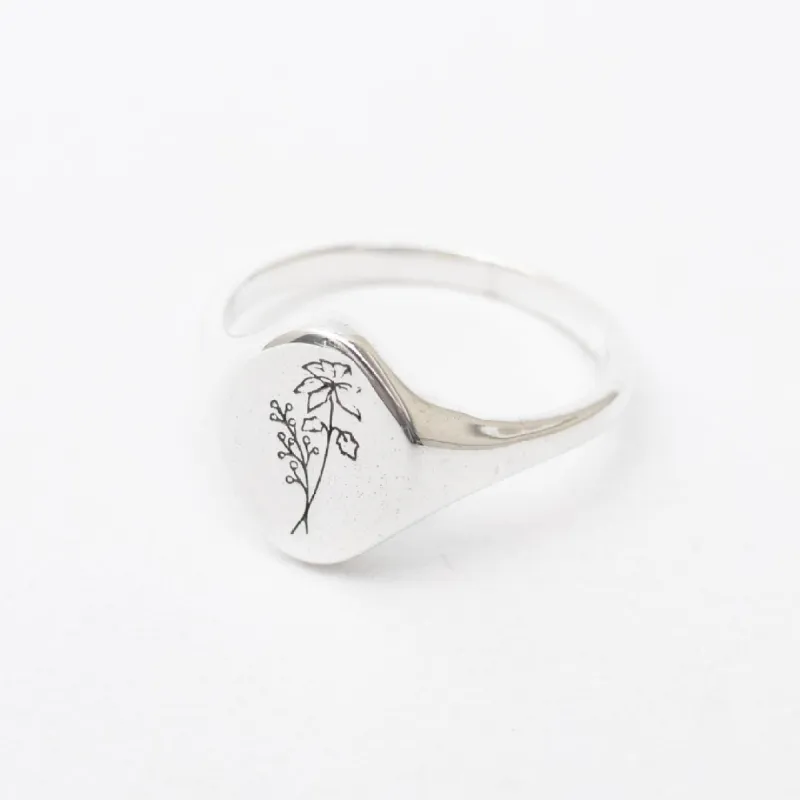 December Birth Flower Signet Ring sold by Silver Lotus