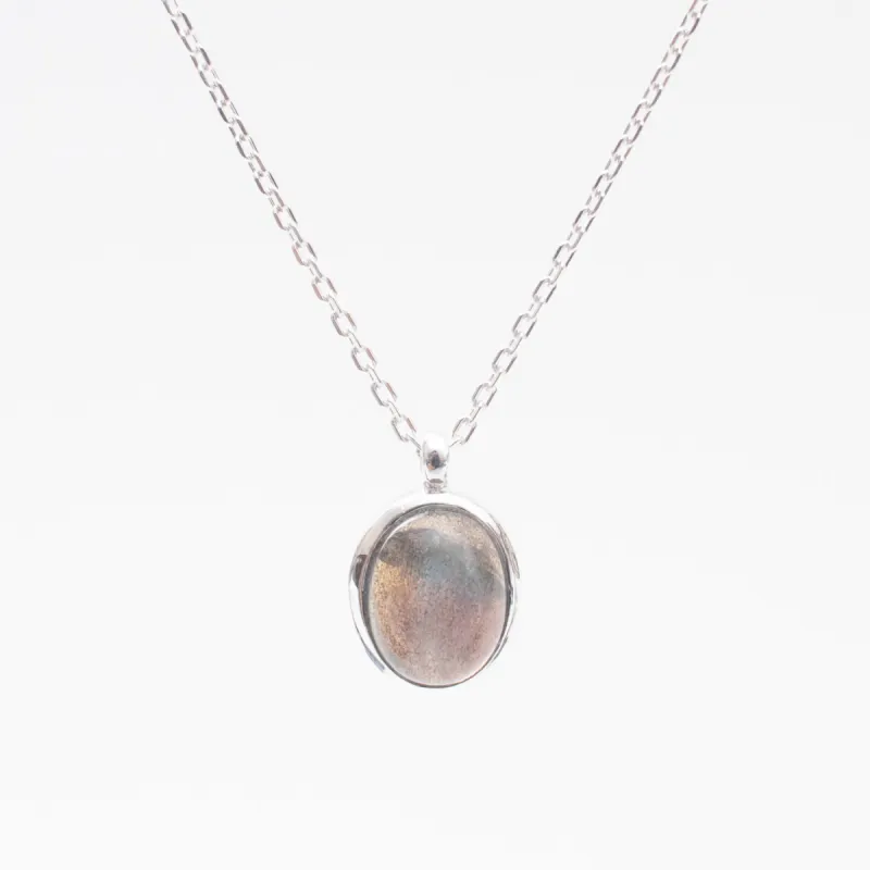 Silver Cab Oval Labraorite Necklace sold by Silver Lotus
