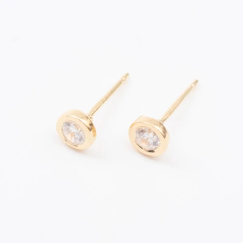 Round Gold Vermeil Bezel Set Cubic Zirconia Studs sold by Silver Lotus