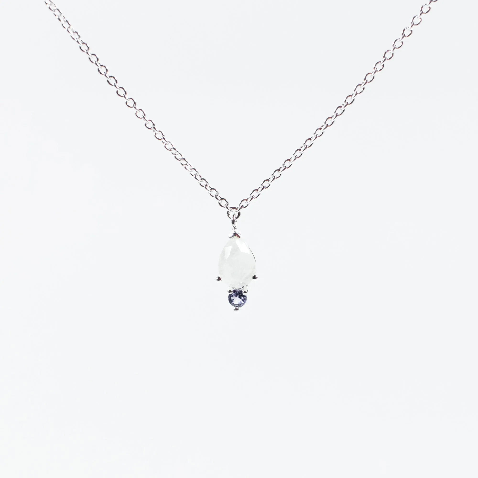 Silver Teardrop Shaped Moonstone & Tanzanite Necklace sold by Silver Lotus