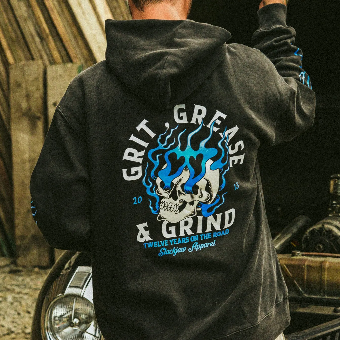 Grit, Grease & Grind Hoody - Faded Black sold by Slackjaw product image thumbnail 3