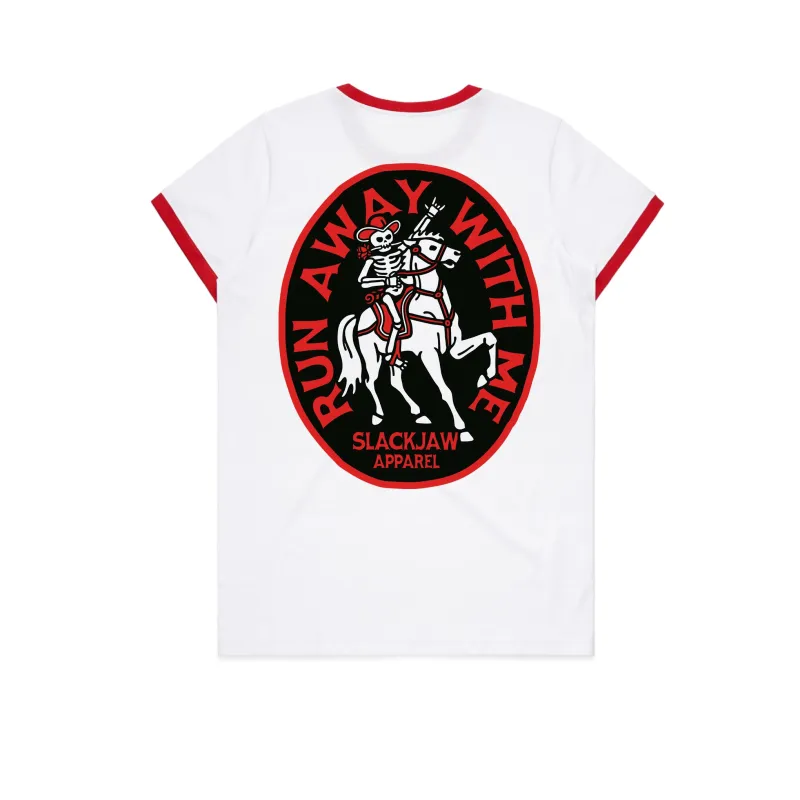 Run Away Women's Ringer T Shirt - White/Red sold by Slackjaw