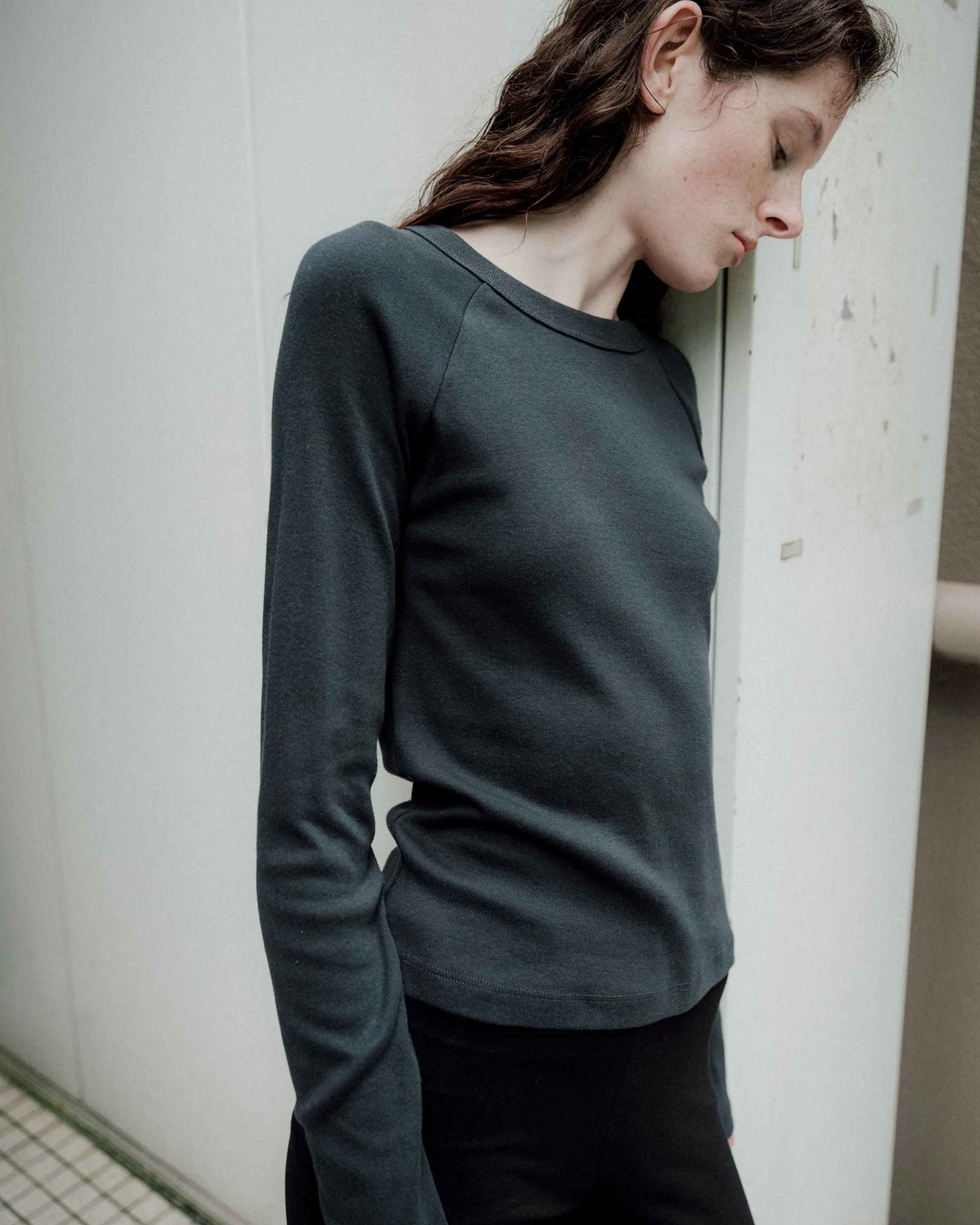 QUINCE LONG SLEEVE T-SHIRT - Fine Rib Jersey - Shale Black sold by Body of Work product image thumbnail 3
