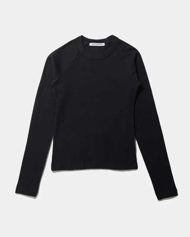 QUINCE LONG SLEEVE T-SHIRT - Fine Rib Jersey - Shale Black sold by Body of Work