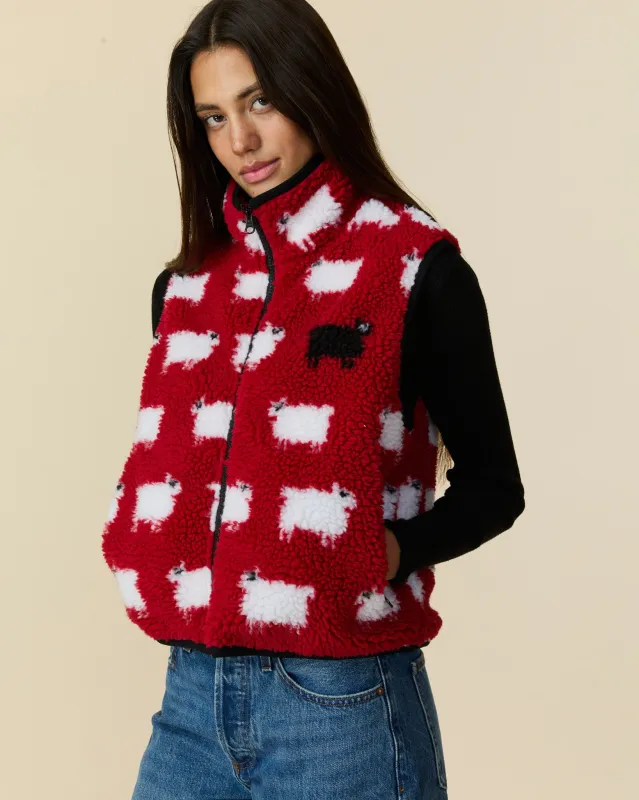 Women's Sherpa Sheep Vest Diana Red sold by Rowing Blazers