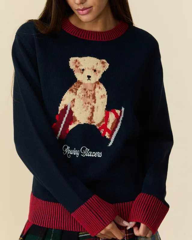 Cotton Bear Sweater Navy made by Rowing Blazers