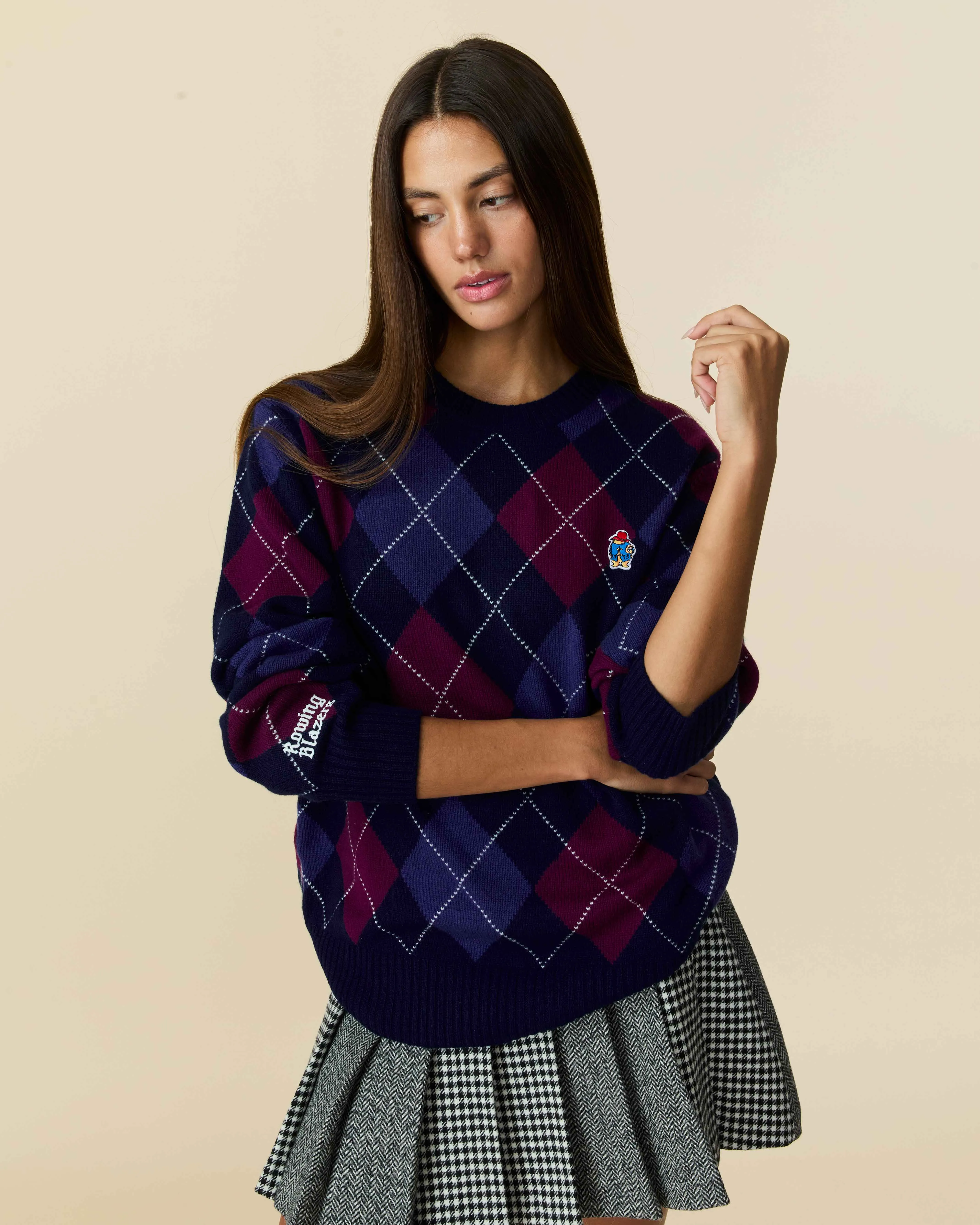 Paddington Cashmere Argyle Sweater Navy and Maroon Argyle sold by Rowing Blazers product image thumbnail 4