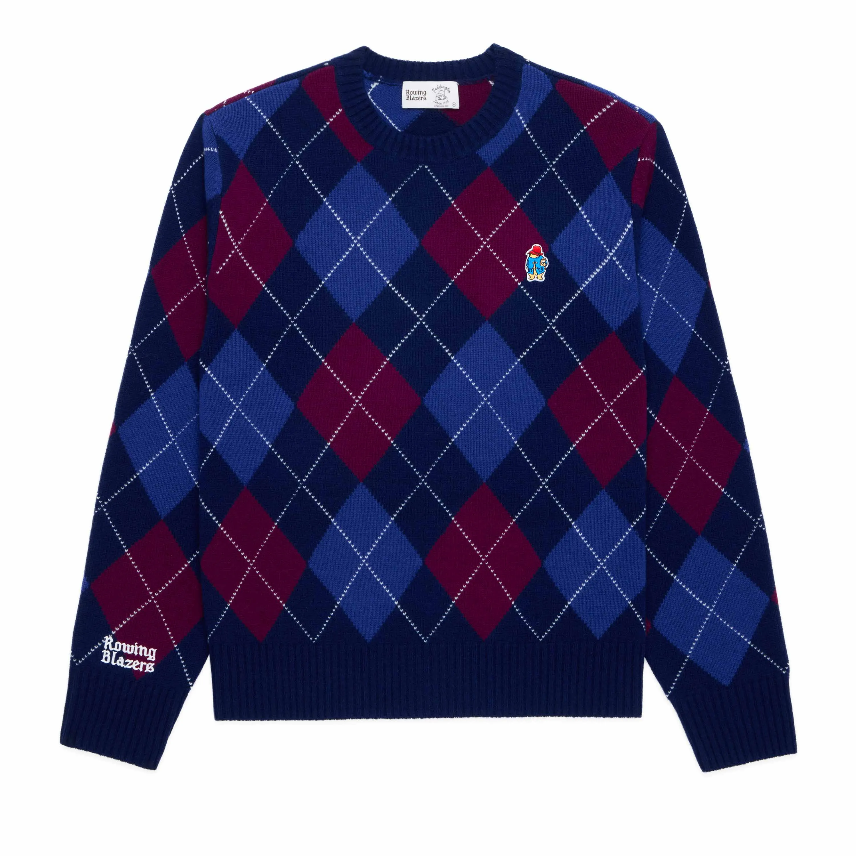 Paddington Cashmere Argyle Sweater Navy and Maroon Argyle sold by Rowing Blazers