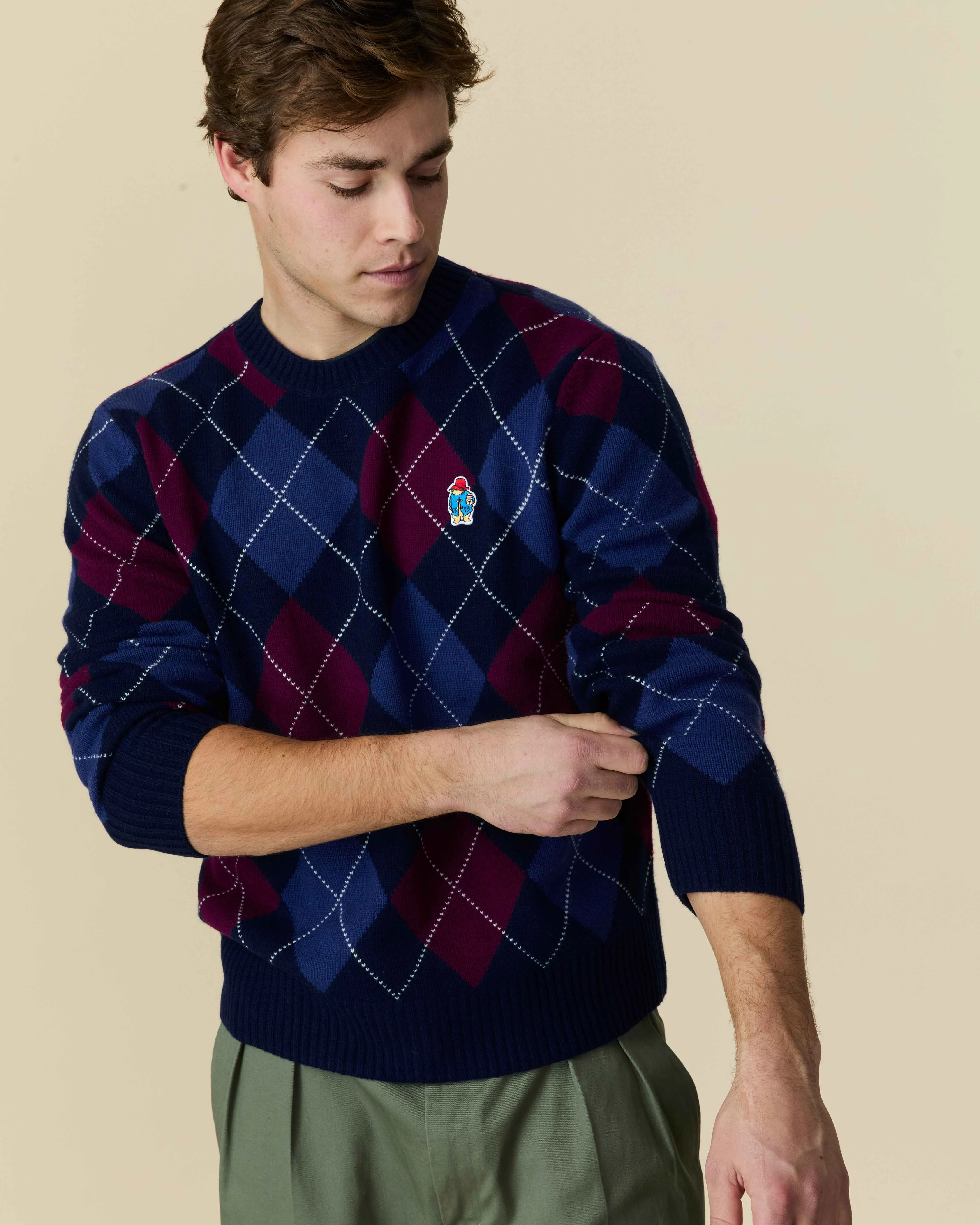 Paddington Cashmere Argyle Sweater Navy and Maroon Argyle sold by Rowing Blazers product image thumbnail 2