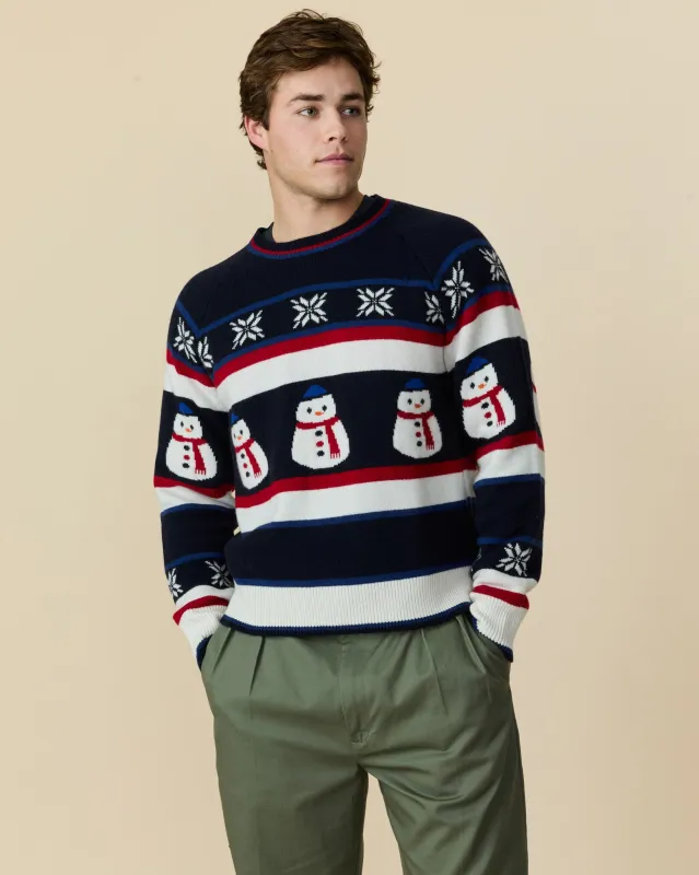 Men's Cashmere Fairisle Snowman Sweater Navy Multi sold by Rowing Blazers