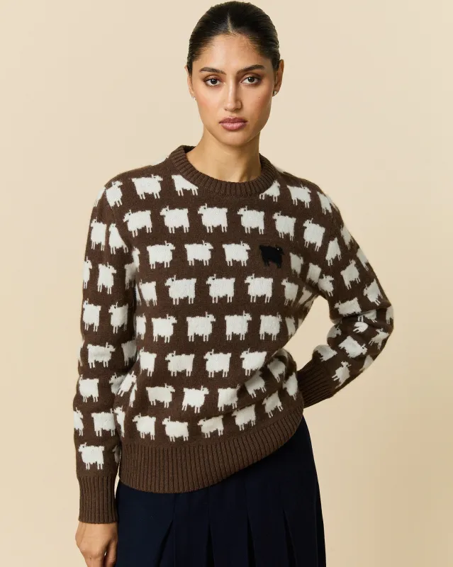 Women's Oversized Wool Sheep Sweater Brown made by Rowing Blazers