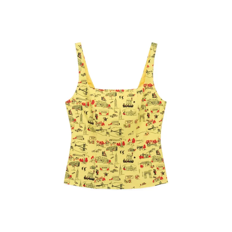 Women's Cotton Linen Top NYC Map Print sold by Rowing Blazers