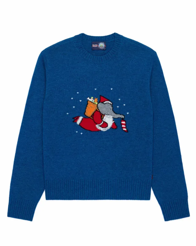 Men's Cashmere Christmas Babar Sweater Blue made by Rowing Blazers