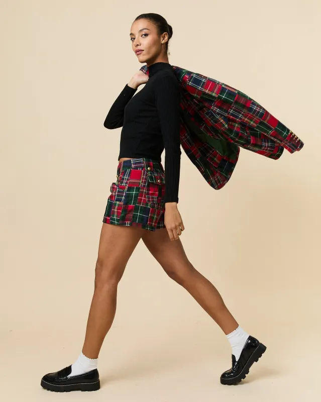 Women's Twill Patchwork Shorts Holiday Patchwork Plaid made by Rowing Blazers