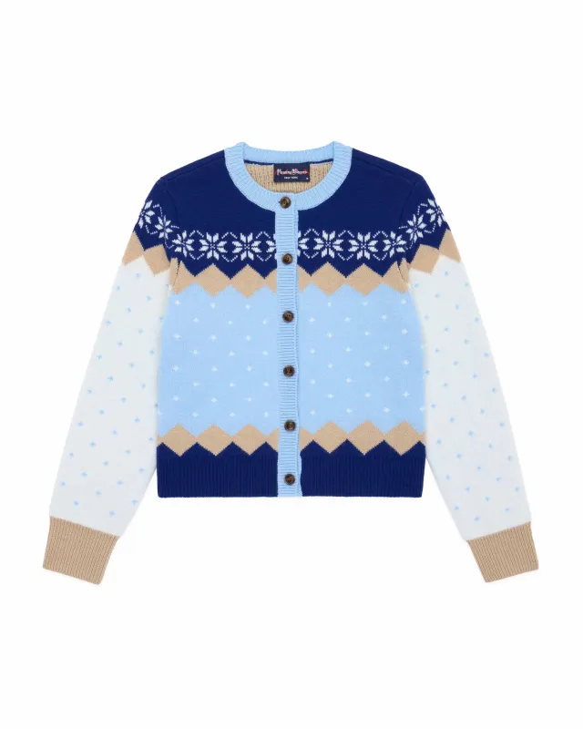 Women's Cashmere Holiday Fairisle Cardigan Blue made by Rowing Blazers