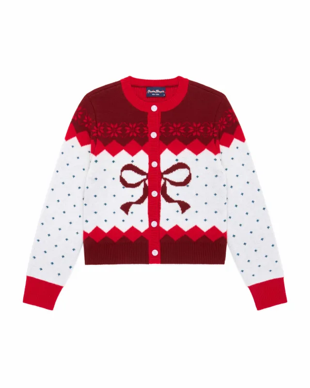 Cashmere Holiday Fairisle Cardigan Red made by Rowing Blazers