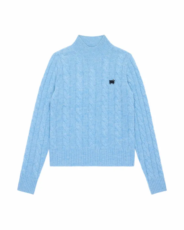 Women's Cashmere Cable Sheep Turtleneck Blue made by Rowing Blazers